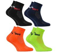 Rainbow Socks - Niñas y Niños Calcetines de Deporte Neon - 4 Pares - Negro Azul Verde Naranja - Talla 30-35