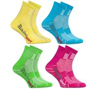 Rainbow Socks - Niño Niña Calcetines Deporte Colores Algodón - 4 Pares - Amarillo Turquesa Verde Rosa - Talla 24-29