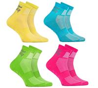 Rainbow Socks - Niño Niña Deporte Calcetines Antideslizantes ABS de Algodón - 4 Pares - Amarillo Turquesa Verde Rosa - Talla 30-35