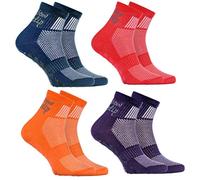 Rainbow Socks - Niño Niña Deporte Calcetines Antideslizantes ABS de Algodón - 4 Pares - Jeans Violeta Naranja Rojo - Talla 24-29