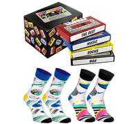Rainbow Socks - Pop Socks Music Box - 2 Pares De Calcetines En Una Cinta De Casete - Para Regalar A Un Fan De La Música Pop,A Un Cantante, Un Gadget Musical Para Ella Y Para Él-Talla 36-40