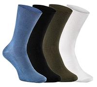 Rainbow Socks - Premium Hombre Mujer Calcetines Diabéticos Sin Elasticos - 4 Pares - Caqui Jeans Blanco Negro - Talla 44-46