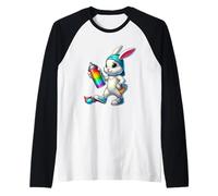 Rainbow Spray Bunny Street Art Vibes de Pascua Camiseta Manga Raglan