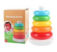 Rainbow Stacking Rings - Stacker Tower, Vibrant Early Educational Learning Toy with Smooth Nesting Circles, Child Safe Polished Wood, Ideal for Home Playroom Nursery