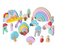 Rainbow Stacking Toy Wood - 44 PCS Colorful Wooden Blocks, Kids Building and Stacking Toys, Durablee Early Learning Educational Playset | Wooden Stackings Blocks Activity for Kids 3 Years, Older Home