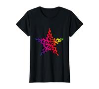 Rainbow Star Rockabilly Pinup Leo Leopardo Estampado Guepardo Camiseta gráfica económica, Mujer, Negro, L