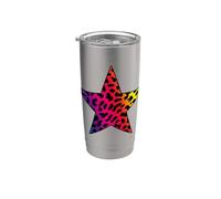 Rainbow Star Rockabilly Pinup Leo Leopardo Estampado Guepardo Vaso térmico de acero inoxidable de doble pared