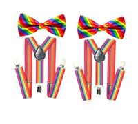 Rainbow Suspenders Bow Tie Set Hombres Suspenders Clip en forma de Y Ajustable Elástico para hombre Tirantes Gay Pride Gay Wedding Party Supply