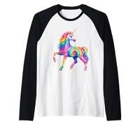 Rainbow Tie Dye Unicornio Colorido Cuento de Hadas Niños Fantasía Camiseta Manga Raglan