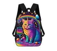 Rainbow Unicorn Cat Fantasy Mochila Escolar Impresa En 3D 17inch Mochilas De Moda Para Niños, Mochilas Escolares Para Niños De Primaria Y Secundaria