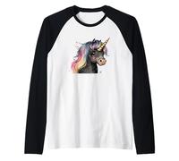 Rainbow Unicorn Head Graphic For Girls Women Dark Unicorn Camiseta Manga Raglan
