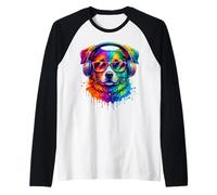 Rainbow Wolf Realistic Watercolor Cute Wolf Paint Colorful Camiseta Manga Raglan