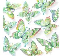 RAINBOW WSK 60 piezas de mariposas verdes para decoración de pared, mariposas 3D de doble capa, calcomanías de pared extraíbles para manualidades, tartas de cumpleaños, bodas, ramos de fiesta, bonita