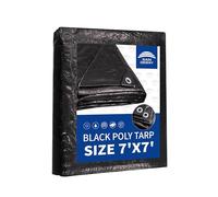 RAINDEWAY Lona negra de 7 x 7 pies, resistente a los rayos UV, multiusos, impermeable, de resistencia media, lona cuadrada para tienda de campaña, cubierta con ojales de metal y bordes reforzados,