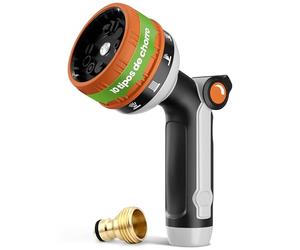 rainfactory pistola manguera jardín - boquilla de riego multifunción con 10 modos de pulverización, alta presión y mango ergonómico - adaptador de latón para jardinería, césped y plantas