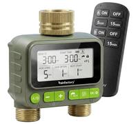 rainfactory - Programador de riego automático 2 Salidas con Mando a Distancia, Temporizador riego a Pilas IP65, Pantalla LCD, 4 programas, Manual, función delay, conexión ¾ para jardín y macetas