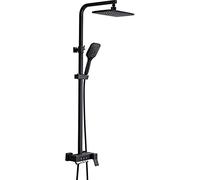 Rainfall Shower Head Systems, Exposed Rain Mixer Shower Combo Set with Bath Filler, High Pressure Rain Shower Head and Multifunction Hand Shower, Height Adjustable,Black