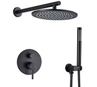 Rainfall Shower System Concealed Black Shower Faucet Set with Handheld Spray Shower Combo Set High-Pressure Wall Mounted Rain Shower Head Rain Mixer Combo Set,10 Inches
