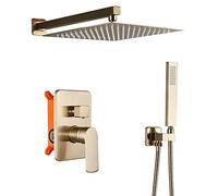 Rainfall Shower System Concealed Brushed Gold Shower Faucet Set with Handheld Spray Shower Combo Set High-Pressure Wall Mounted Square Rain Shower Head Shower Mixer Tap,10 Inches