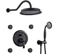 Rainfall Shower System Concealed Shower Faucet Set with Handheld and 9 Inches Rain Shower Head Shower Combo Set with 4 Body Jets Shower Mixer Tap,