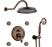 Rainfall Shower System Concealed Shower Faucet Set with Handheld and 9 Inches Rain Shower Head Shower Combo Set with 4 Body Jets Shower Mixer Tap,Antique