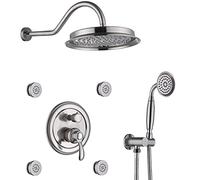 Rainfall Shower System Concealed Shower Faucet Set with Handheld and 9 Inches Rain Shower Head Shower Combo Set with 4 Body Jets Shower Mixer Tap,Brushed Nickel