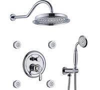 Rainfall Shower System Concealed Shower Faucet Set with Handheld and 9 Inches Rain Shower Head Shower Combo Set with 4 Body Jets Shower Mixer Tap,Chrome