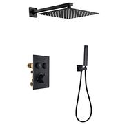 Rainfall Shower System Concealed, Thermostatic Brass Shower Faucet Set Anti Scald Shower Combo Set with High Pressure Shower Head,10inch