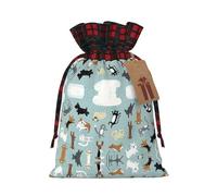Raining Cats & Dogs Print Festive Christmas Drawstring Gift Bags For Christmas Decorative Present Wrapping Needs