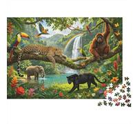 Rainparaest Waterfall Jigsaw Puzzles 1000 Piece Recyclable Material Jungle Wildlife Puzzle para Adultos Excelente Idea de Regalo Fun Family Gaming Time Activity 52x38cm/1000pcs