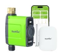 RAINPOINT Temporizador de agua WiFi con concentrador de antena, entrada de latón, 6 horarios, temporizador inteligente de manguera de riego para jardín, control remoto de aplicación/voz, riego