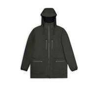 RAINS Chaqueta larga tipo cargo, impermeable unisex con capucha ajustable, tela de poliuretano duradera, diseño transpirable y ligero, Verde, Small
