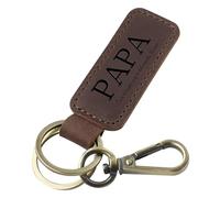 Rainsar Llavero Día del Padre,Llavero de Cuero para el Día del Papá Personalizado con Nombre Texto Láser,Papa Llavero + Caja Regalo Elegante