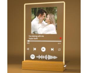 Rainsar Placa Spotify de Metacrilato | ¡Lampara Personalizada con Spotify y Foto | Cuadro de Metacrilato 22x15 con Código de Canción Escaneable | ¡Sorprende Emotivo!