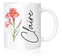 Rainsar Taza Personalizada para Mamá con Flor a Doble Cara, Taza de Cerámica Personalizada con Nombre y Flor para Regalo Día de la Madre, Capacidad 300ml