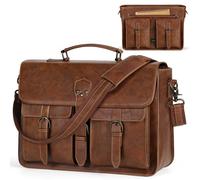 RAINSMORE Bolso Bandolera Hombre Grande Cuero Bolsa de Mensajero Maletin Hombre Vintage Bolsa Ordenador Portatil Satchel de 15.6 Pulgadas Ejecutivo Marrón