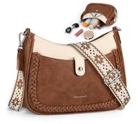 RAINSMORE Bolso Bandolera Mujer Cuero PU Impermeable Bolsos Mujer Bandolera Mediano con Correa Ancha Ajustable Bolso Cruzado para Viajar, Compras Marrón y Beige