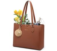 RAINSMORE Bolso Mujer Grande Bolso Universidad Impermeable Bolsos Shopper Tote Mujer para Portátil Cuero PU con Pompon Extraíble para Trabajo Escuela Viajes Marrón
