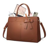 RAINSMORE Bolso Universidad Mujer Grande Impermeable Bolso portatil Mujer 15,6 Pulgadas PU Cuero Trabajo Shopper Tote Bag para Oficina Marrón