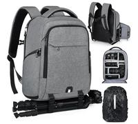 RAINSMORE Mochila para Cámaras de Fotógrafos Mochila Fotografia Profesional para Portátil 14 Pulgadas, Camera Bag con Funda Impermeable para DSLR Canon Nikon Sony Gris
