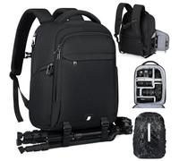 RAINSMORE Mochila para Cámaras de Fotógrafos Mochila Fotografia Profesional para Portátil 14 Pulgadas, Camera Bag con Funda Impermeable para DSLR Canon Nikon Sony Negro