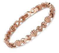 RainSo Pulsera magnética para mujer, pulsera de acero inoxidable oro rosa, diseño de concha con incrustaciones de diamantes, imán fuerte de 3800 gauss, tamaño ajustable, elegante caja de regalo