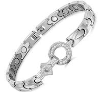 RainSo Pulsera mujer, pulsera magnética de acero de titanio, pulsera magnética elegante para mujer, alivio del dolor de la artritis, en caja de regalo negra (plata)