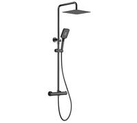Rainsworth - Columna de ducha termostática, acero inoxidable, cabezal de ducha, 25 x 25 cm, cabezal de ducha de 3 chorros, ducha de lluvia ajustable en altura, ducha con mezclador de agua, color negro