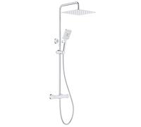 Rainsworth - Columna de ducha termostática, acero inoxidable, cabezal de ducha, 30 x 30 cm, cabezal de ducha de 3 chorros, ducha de lluvia ajustable en altura, ducha con mezclador cromado
