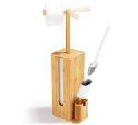 Rainsworth Escobillero y Portarrollos para baño 3 en 1, para 4 Rollos de Papel, Porta Rollos de Papel higienico de pie, Portarrollos Papel higienico de Madera, HBT 71,2 x 15,5 x 15,5cm
