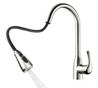 Rainsworth Grifo de cocina extensible - 3 modos de cocina, grifo de fregadero giratorio 360°, grifo con manguera de agua fría y caliente, grifo mezclador de cocina, níquel