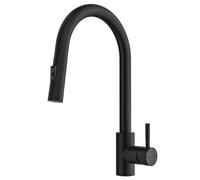 Rainsworth Grifo de cocina negro con alcachofa extensible - Grifo de cocina de alta presión con dos tipos de chorro de agua, grifo de fregadero 360° de rotación, grifo mezclador de cocina de acero