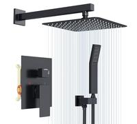 Rainsworth Sistema de Ducha Empotrado, Conjunto Ducha con Grifo Ducha Empotrado, Set Ducha Negro con 25 x 25 cm Alcachofa de Ducha