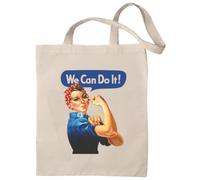 rainUP: Bolsa Tela Tote Bag Rosie the riveter- We can do it- Algodón Ecologico 100% Natural, Reutilizable y Resistente, Bolsos mujer, Ideal para compras, Playa, Uso Diario Diseños Únicos